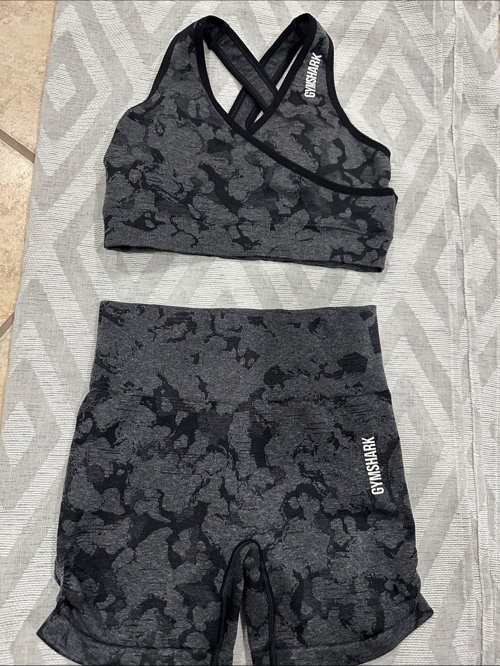Gymshark Black & Gray Seamless Cross-Back Sports Bra and High-Waist Shorts Set